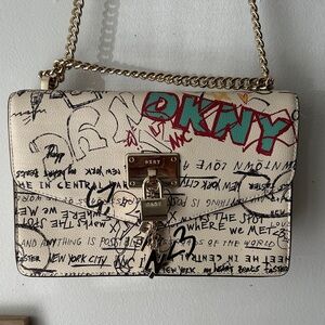 DKNY Cream and Black Crossbody Bag with Graffiti Design